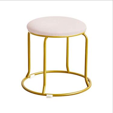 Imagem de IUBGFTO Banqueta redonda de veludo otomano com pernas de metal dourado acolchoado para os pés, cadeira de maquiagem empilhável para economizar espaço (desligado)