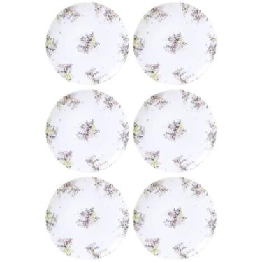 Imagem de Jogo 6 Pratos Sobremesa Porcelana Decorada Tramontina Fogli 19cm Doces Tortas Mesa Posta