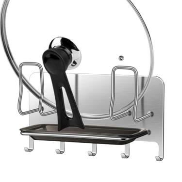 Imagem de Suporte de tampa de panela, suporte de parede de aço inoxidável, utensílios de cozinha e gadgets para armário de forno, churrasqueira, cozinha, casa, balcão, pátio, dormitório, ao ar livre