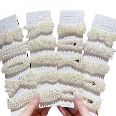 Imagem de TicTac de Cabelo com Cristal Brilhante Perolas Prendedor de Cabelo Elegante com Strass para Festas e Uso Diário(perola aleatorio,kit 6)