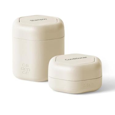 Imagem de Cadence Recipientes de viagem – Conjunto de 2 peças para cuidados com o cabelo – Cápsulas magnéticas de viagem – para xampu, condicionador, produto para penteados – 1 cápsula pequena e 1 média