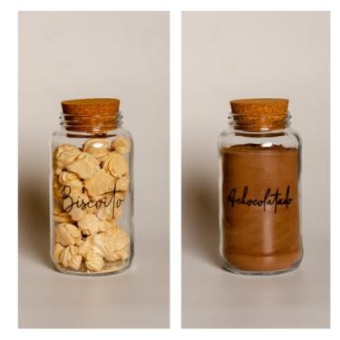 Imagem de Pote de armazenamento cafe Kit Cantinho do Café - ESCOLHA SEU KIT - Potes de Vidro 830 ml com Tampa de Cortiça(Biscoito e Achocolatado)