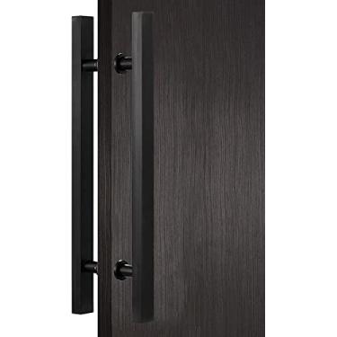 Imagem de Maçaneta de porta puxador de porta de celeiro para porta deslizante, maçaneta moderna quadrada em forma de H (preto fosco 60 cm/24 pol) (preto fosco 80 cm/32 pol)