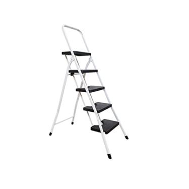 Imagem de Escadas dobráveis escadas de 5 degraus Banqueta dobrável com aderência de segurança e pedal não escorregadio, escadas de ferro de metal para escada resistente para casa com capacidade de 150 kg (Cor