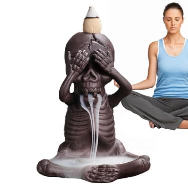 Imagem de Queimador de incenso em cascata de caveira, suporte de incenso de cone de refluxo de caveira | Ornamento de casa de aromaterapia, estilo clássico reflete o gosto elegante do anfitrião, aniversário