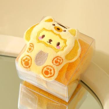 Imagem de LINGBI DAMI Toalha absorvente macia de boneca amarela de desenho animado, toalha de mão (29 cm x 29 cm) lenço de lã coral de pendurar portátil, toalha quadrada em caixa, adequada para uso na cozinha e