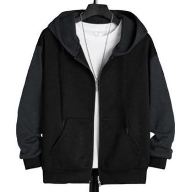 Imagem de Blusa Moletom de Zíper Com Capuz e Bolso Canguru 2 Cores Estilo Casual Masculino Liso-Masculino