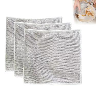 Imagem de 3 peças de Panos Arame Multiuso Sem Arranhões Pano Limpeza Aço para Casa Cozinha Pratos Pia Balcões Fogão Design Duas Faces Escova Reutilizável e Eficiente