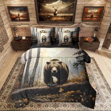 Imagem de Erosebridal Jogo de cama casal de 7 peças, urso, pardo, marrom, urso, pardo, com lençol para crianças, adolescentes e adultos, animais selvagens, campo, rústico, fazenda