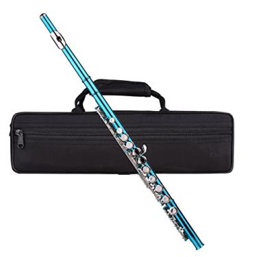 Imagem de Estojo de transporte para flauta com furo fechado flauta C 16 teclas cuproníquel banhado a níquel para instrumento de sopro (cor: azul)