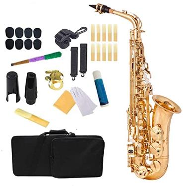 Imagem de Kit de saxofone para iniciantes EB Saxofone alto latão laca ouro instrumento musical E - sax plano com acessórios de caixa instrumento de sopro (cor: dourado)
