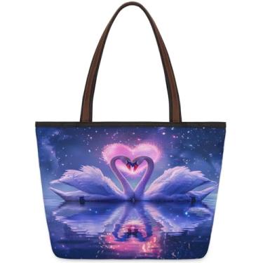 Imagem de Bolsa grande para mulheres animal cisne coração amor trabalho sacos de pano com zíper reutilizável mercearia bolsa casual viagem pernoite tote bolsas adequadas para viagens, trabalho, férias, praia