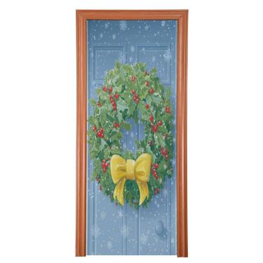 Imagem de Blueangle Capa de porta de guirlanda de Natal elástica - Faixa de porta frontal de tecido elástico para Natal, decoração de festa em casa ao ar livre (707)