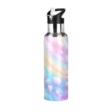 Imagem de Blueangle Garrafa de água de aço inoxidável em espiral de sorvete arco-íris de 590 ml - Garrafa esportiva de metal isolada à prova de vazamento para academia, acampamento, fitness ao ar livre e