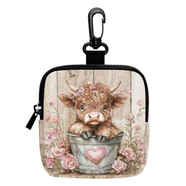 Imagem de Mini porta-moedas de vaca Highland fofa, bolsa multifuncional para chaves, moedas, fone de ouvido, batom, porta-cartões, organizador de cabos, bolsa com zíper, acessórios, presentes de vaca Highland