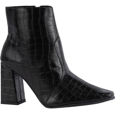 Imagem de Bota Feminina Bico Fino Salto Alto Grosso Cano Curto Comfort crocopreto37