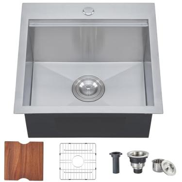 Imagem de KINGO HOME Pia de barra de 45,7 cm para estação de trabalho, 45,7 cm x 45,7 cm x 23 cm, pia de acampamento de cozinha pequena, pia de aço inoxidável 304 com montagem superior para uso externo KH-YS02