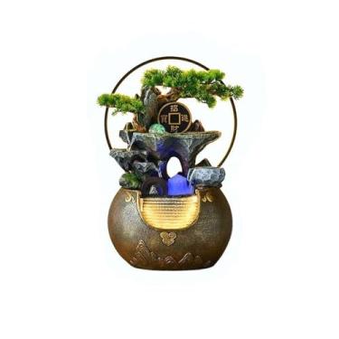 Imagem de Instalação fácil Fonte de água mesa com cascata e fonte, peça decorativa para decoração home office(Brown)