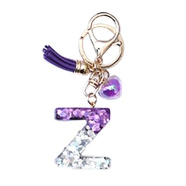 Imagem de 1 peça chaveiros com letras de coração de resina com pingente de borla índigo chaveiros de letras de resina para bolsa, carteira, mochila, Índigo gradiente letra Z, 99mm