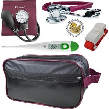 Imagem de Kit Aparelho Pressão Estetoscópio Incoterm, Vermelho escuro