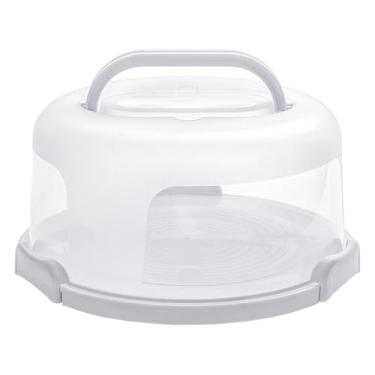 Imagem de Baoblaze Recipiente para bolo de 25 cm com tampa em forma de cúpula, alça para transporte, caixa para armazenar cupcakes e tortas com tampa hermética, suporte, Branco