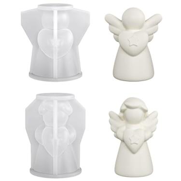 Imagem de Molde de vela de silicone, 2 peças de moldes de fundição de anjo faça-você-mesmo, molde criativo de gesso de anjo de Natal para pingente, sabonete, artesanato, ornamento, presente