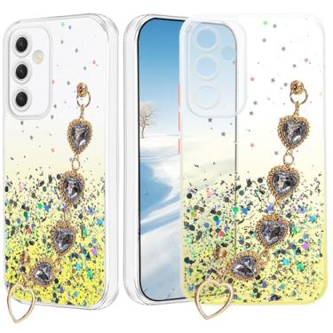 Imagem de Yarxiawin Capa de telefone para Samsung A15 5g, Glitter Star para Samsung Galaxy A15 5g capa transparente com corrente de tira, capa protetora à prova de choque silicone rosa fina antiderrapante à