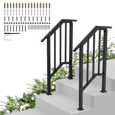 Imagem de Trilhos de mão para degraus externos, ângulo ajustável, corrimão de escada de 1 a 2 degraus, aço galvanizado, 272 kg, LC, kit de corrimão de escada interna, impermeável, para varanda externa, corrimão
