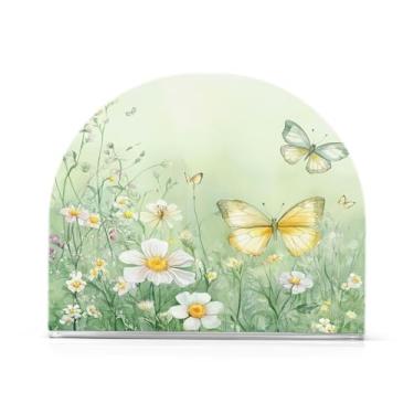 Imagem de Wassud Porta-guardanapos acrílico flores silvestres e borboletas, dispensador de guardanapos de papel moderno em forma de U para mesa, cozinha, sala de jantar, bancada 1 peça (comporta 50-60