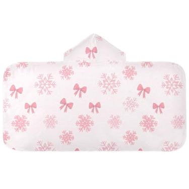 Imagem de Burbuja Toalha de banho com capuz de laço rosa para crianças, toalha de praia de pelúcia macia absorvente para chá de meninas e meninos 3-10 anos, 61 x 127 cm
