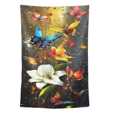 Imagem de STAYTOP Tapeçaria de parede lindos lírios e borboletas tapeçarias para decoração de casa decoração de dormitório sala de estar quarto tapete de parede (60 × 40 pol)