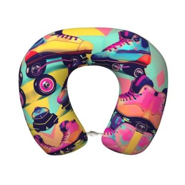 Imagem de Patins retrô com estampa colorida, leve, para viagem, em forma de U, espuma viscoelástica e pescoço para aviões