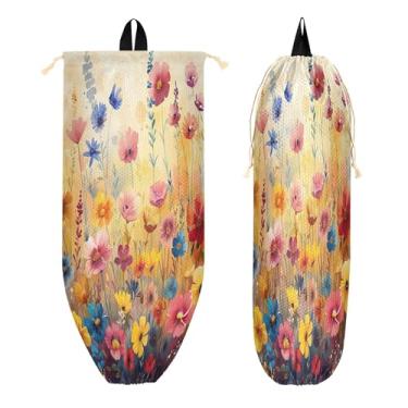 Imagem de xigua Suporte de parede para saco de plástico de flores coloridas com cordão, 1 pacote, organizador de sacolas de compras reutilizáveis, decoração para bolsas, meias, roupas íntimas e gravatas