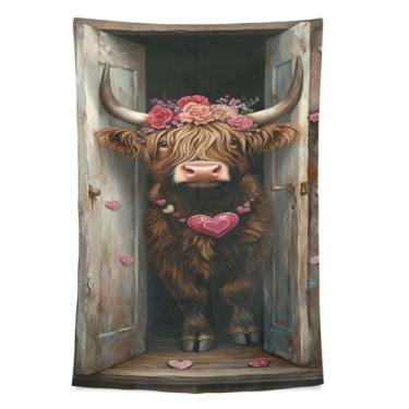 Imagem de STAYTOP Tapeçaria bonita de vaca Highland Tapeçaria para decoração de casa decoração de dormitório sala de estar quarto tapete de parede (60×40in)