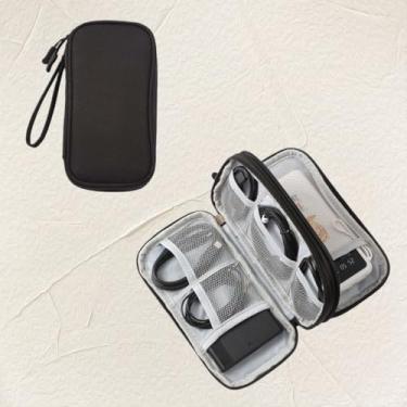 Imagem de Bolsa organizadora de eletrônicos, impermeável, de grande capacidade, bolsa tecnológica portátil para viagens e armazenamento de cabos, preta