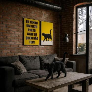 Imagem de Kit 2 Quadros Eu Tenho Um Gato Preto 33X24Cm - Com Vidro - Quadros On-