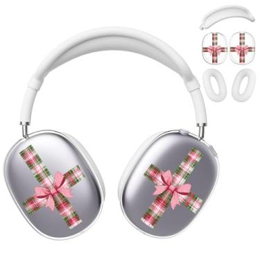 Imagem de BlHMCASE Capa de fone de ouvido para AirPods Max, lindo laço xadrez de Natal, capa de silicone branca para fones de ouvido para Apple AirPods Max