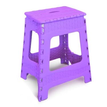 Imagem de Banqueta Dobrável Resistente 100kg Grande e Pequena | Banco Portátil para Camping, Pesca, Praia e Piquenique(GRANDE LILÁS)