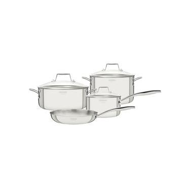 Imagem de Jogo de Panelas Tramontina Grano 4 Peças em Aço Inox Corpo Triplo e Tampa de Vidro