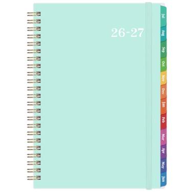 Imagem de Agenda 2026-2027 - Agenda acadêmica 2026-2027, semanal e mensal, julho de 2026 a junho de 2027, 16 x 21 cm, calendário 2026 com capa de PP transparente, páginas de tinta verde, abas mensais coloridas