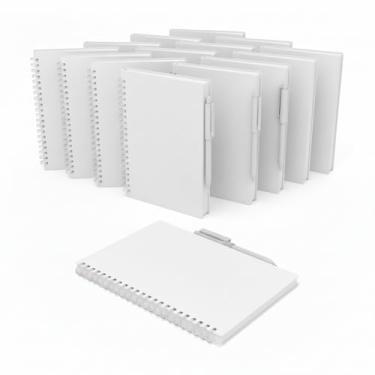 Imagem de Escritório Elegante Caderno Espiral Branco com Caneta, 21x14cm, 70 Folhas Pautadas, Material Antibacteriano, Capa PP, Wire-O (10)