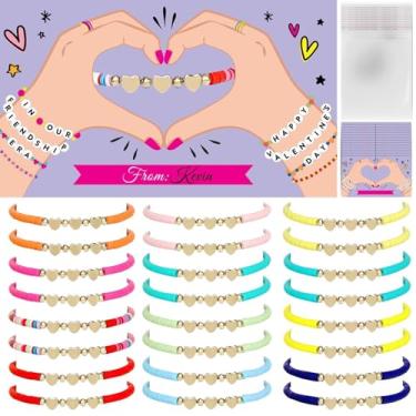 Imagem de Valentines Day Gifts 24 Pack Valentines Cards with Colorful Friendship Bracelets Valentine Gift Exchange for Girls Women Valentine's Day Gifts Tween Girl Party Favors(Heart)