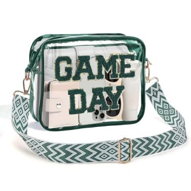 Imagem de Bolsa transparente de dia de jogo para eventos de estádio - 23 cm x 17,8 cm x 6,3 cm bolsa transversal pequena para mulheres, perfeita para fãs de futebol, Verde, Small, Bolsa transparente para