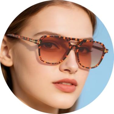 Imagem de Óculos de sol aviador para homens e mulheres, óculos de sol modernos de topo plano com lentes largas, óculos estilo piloto retrô para dirigir e viajar, Armação de leopardo