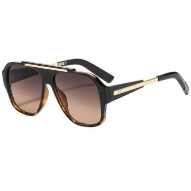 Imagem de Óculos de Sol Femininos Retro Gradientes de Luxo com Rebites, Armação Grossa e Proteção UV400 (Preto Leopardo Chá)