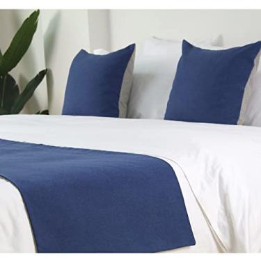 Imagem de Cachecóis de Camas de Hotel Colchas Simples Cor Sólida Queen King Roupa de Cama Protetor de Lenço para Hotel Casa de hóspedes Quarto Fim de Cama Cachecol Decoração - Azul Escuro||48 x 210 cm (Cama de