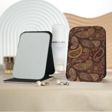 Imagem de Espelho de maquiagem portátil da série Boêmio, mini espelho de maquiagem portátil dobrável, espelho de contorno quadrado portátil de dupla face, adequado para todos em várias ocasiões