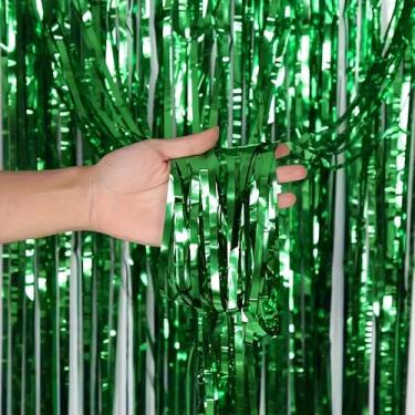 Imagem de 1 peça de cortina de franja de tinsel pano de fundo de folha de alumínio, painel de borla multicolorido para cabine de fotos, decoração de festival de casamento de aniversário, verde