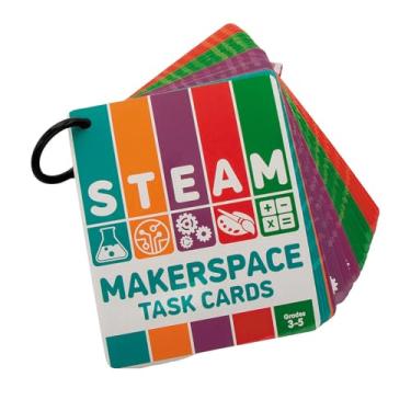 Imagem de Cartões de tarefa laminados em cartolina Makerspace de 11,5 x 13,5 cm, graus 3-5 STEM no anel