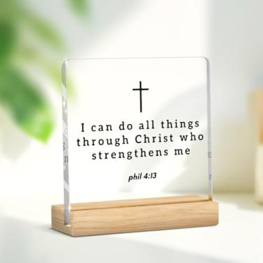 Imagem de Presentes cristãos religiosos inspiradores para mulheres, versículos bíblicos I Can Do All Things, placa acrílica, casa, escritório, prateleira, mesa, decoração de escritório, presentes para mulheres